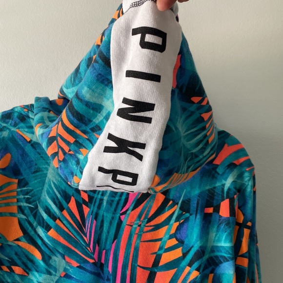 VS PINK Women's Orange and Teal Tropical Print Hoodie jacket M - Picture 5 of 10